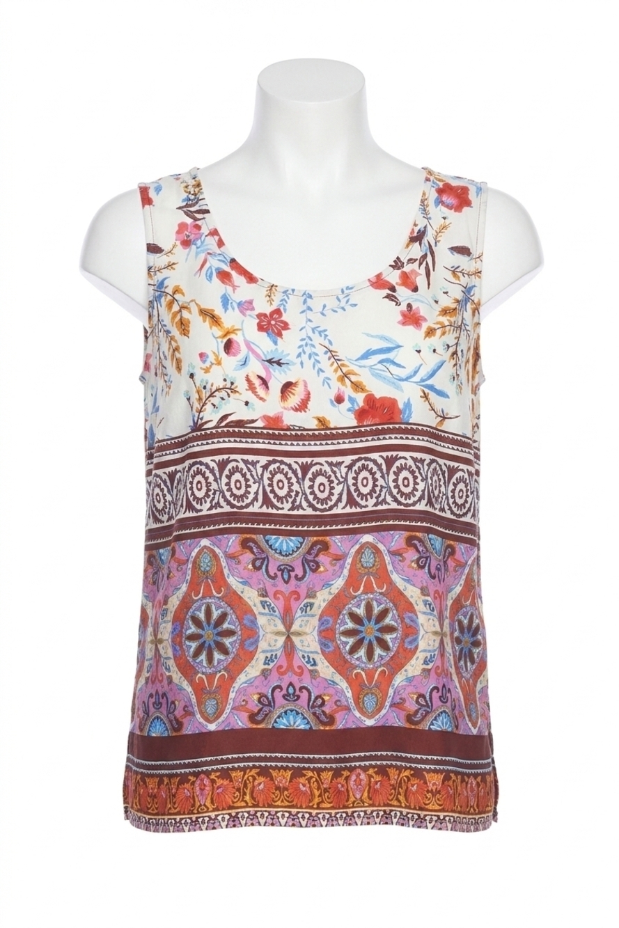 NEW PAPARAZZI rayon border print scoop neck tank top in white